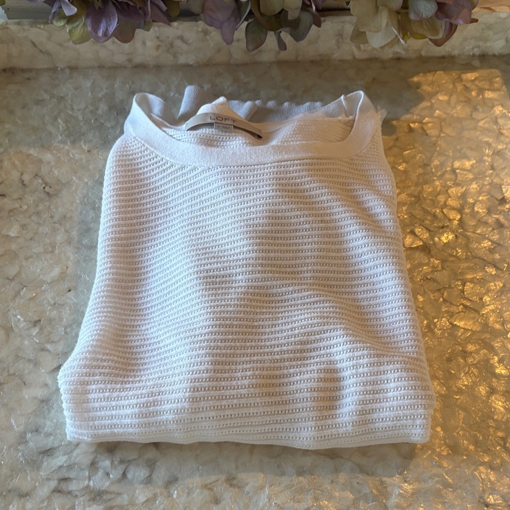 LOFT White Textured Turtleneck Sweater